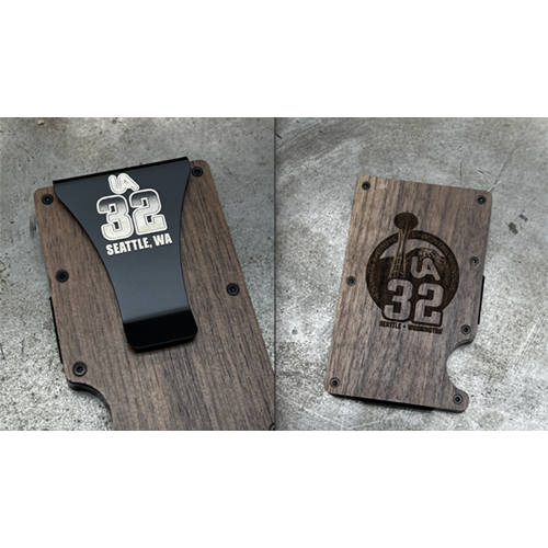 Logo engraved UA Local 32 wooden cardholder