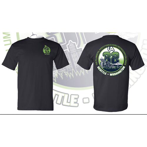 Black UA Local 32 tee with green lettering