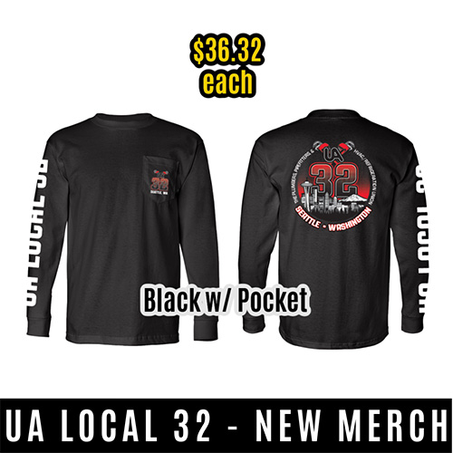 UA Local 32 black shirt with logo and chest pocket
